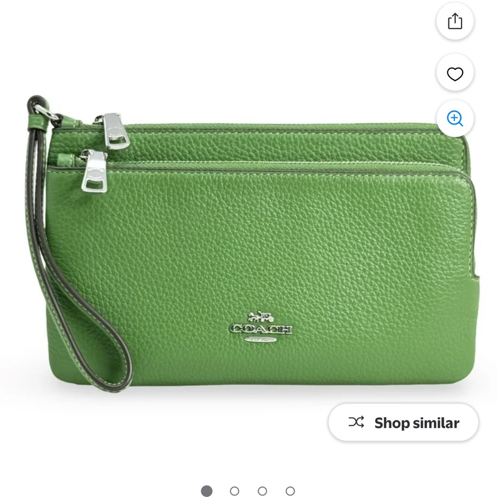 NWT Coach Vibrant Kelly Green Pebble Leather Wristlet-Authentic